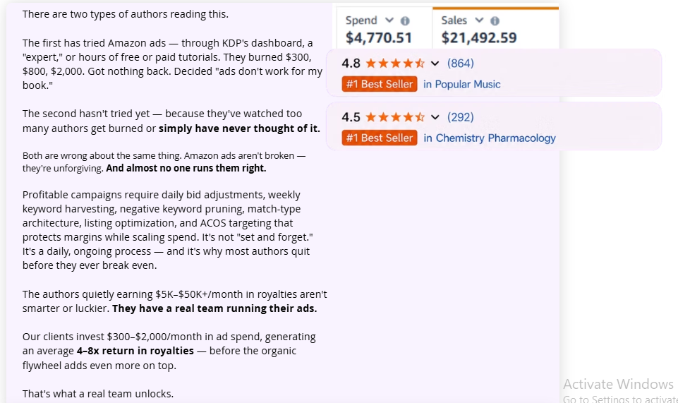 Uploaded book advertising and bestseller results